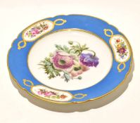 Continental porcelain plate decorated in Sevres fashion with floral sprays within gilt border,