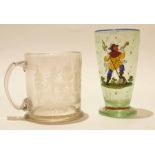 19th century Continental glass engraved with a hunting scene, together with a further glass with