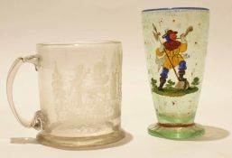 19th century Continental glass engraved with a hunting scene, together with a further glass with