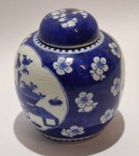 19th century Chinese blue and white ginger jar and cover decorated in Kangxi style with two panels