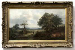 Attributed to Joseph Thors, oil on panel, Figure on horseback in country lane, 31 x 57cm