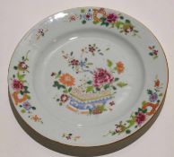 18th century Chinese porcelain famille rose plate with floral decoration to the centre and famille