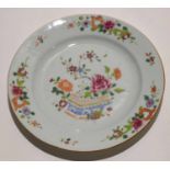 18th century Chinese porcelain famille rose plate with floral decoration to the centre and famille