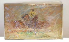 Gill Wiles, signed oil on board, inscribed "Arkle, Hennessy Gold Cup", 20 x 32cm, unframed
