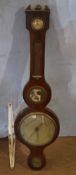 19th century simulated rosewood cased wheel barometer (losses and damage throughout), 94cm long