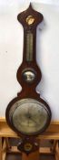 Early 19th century rosewood wheel barometer with onion top over a plain vernier and circular