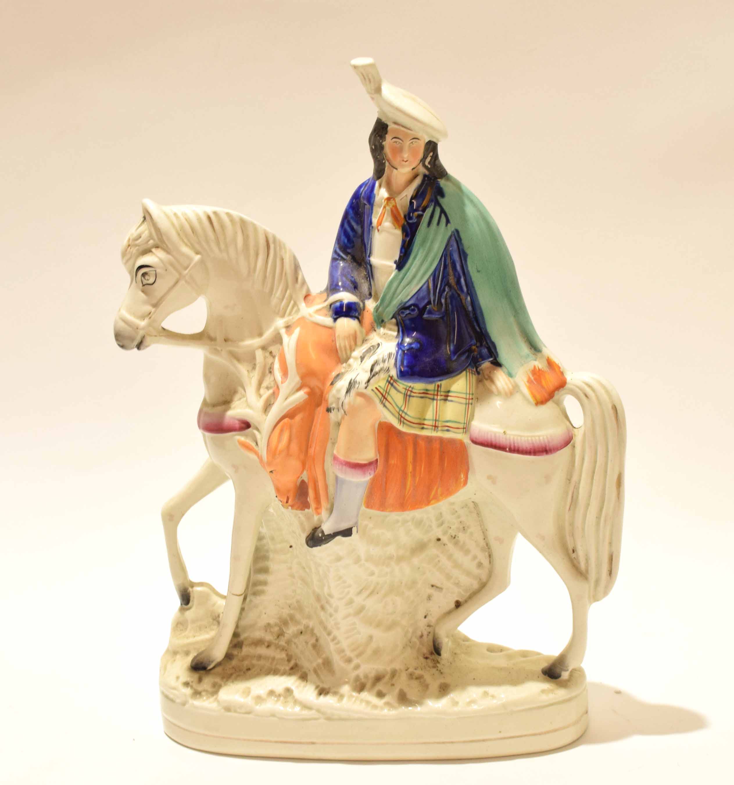 Large Staffordshire figure of a Scotsman, on horseback, 35cm high