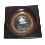 19th century English School portrait miniature, Half length portrait of a lady, 8 x 6cm