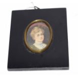 Late 19th century English School portrait miniature, Head and shoulders portrait of a lady, 5 x 4cm