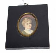 Late 19th century English School portrait miniature, Head and shoulders portrait of a lady, 5 x 4cm