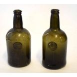 Pair of early 19th century bottles both with the seal for Sir Will Strickland, both bearing the date