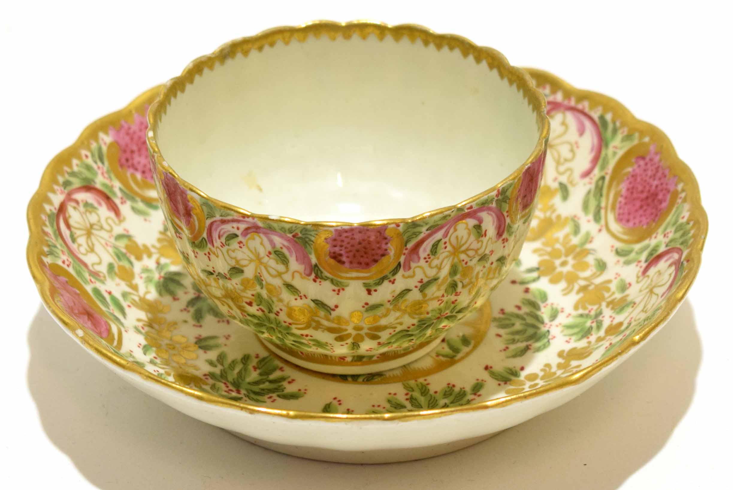 18th century English Worcester tea bowl and saucer decorated in Sevres style, the saucer 13cm diam