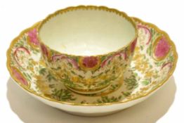 18th century English Worcester tea bowl and saucer decorated in Sevres style, the saucer 13cm diam