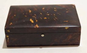 Rectangular tortoiseshell veneered wooden box, the interior with two wooden compartments, 15cm long