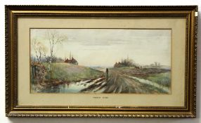 Follower of Yeend King, bears signature, watercolour, Landscape, 17 x 38cm