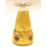 French Clement de Massier vase with enamelled floral decoration and a silver rim, 12cm high