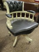 GOOD QUALITY GREEN UPHOLSTERED AND CREAM PAINTED OFFICE ARMCHAIR