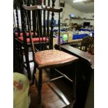 BEECHWOOD FRAMED STICK BACK BEDROOM CHAIR WITH UPHOLSTERED SEAT AND TURNED LEGS
