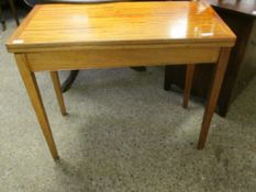 TEAK FRAMED FOLD OVER CARD TABLE ON TAPERING SQUARE LEGS