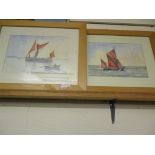 TWO PINE FRAMED WATERCOLOURS OF BOATS