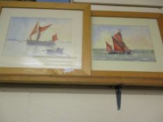 TWO PINE FRAMED WATERCOLOURS OF BOATS