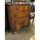 VICTORIAN MAHOGANY BOW FRONTED TWO OVER THREE FULL WIDTH DRAWER CHEST WITH TURNED KNOB HANDLES