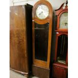 GOOD QUALITY TEAK LONGCASE CLOCK WITH GLAZED DOOR WITH CIRCULAR SILVERED DIAL