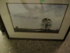 INDISTINCTLY SIGNED WATERCOLOUR, NORFOLK LANDSCAPE, 32 X 51CM