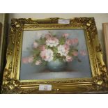 SMALL OIL ON BOARD OF FLOWERS IN A GILT FRAME