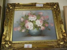 SMALL OIL ON BOARD OF FLOWERS IN A GILT FRAME