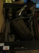 BOX CONTAINING MIXED TOOLS, RECORD PLANE ETC