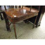 VICTORIAN MAHOGANY FOLD OVER TEA TABLE ON TURNED FRONT LEGS