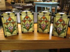 SET OF FOUR MODERN STAINED GLASS FOUR PANEL LIGHT FITTINGS