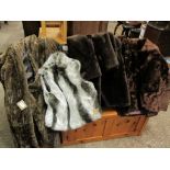THREE BROWN FAUX FUR COATS TOGETHER WITH A FURTHER FUR GILET (4)
