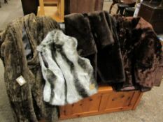 THREE BROWN FAUX FUR COATS TOGETHER WITH A FURTHER FUR GILET (4)