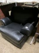 GOOD QUALITY BLACK LEATHER AND STITCHED MODERN ARMCHAIR