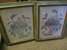 PAIR OF GREEN FRAMED FLORAL PRINTS