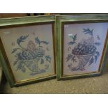 PAIR OF GREEN FRAMED FLORAL PRINTS