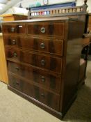 EDWARDIAN MAHOGANY AND SATINWOOD BANDED CHEST OF TWO OVER FOUR FULL WIDTH DRAWERS WITH RINGLET