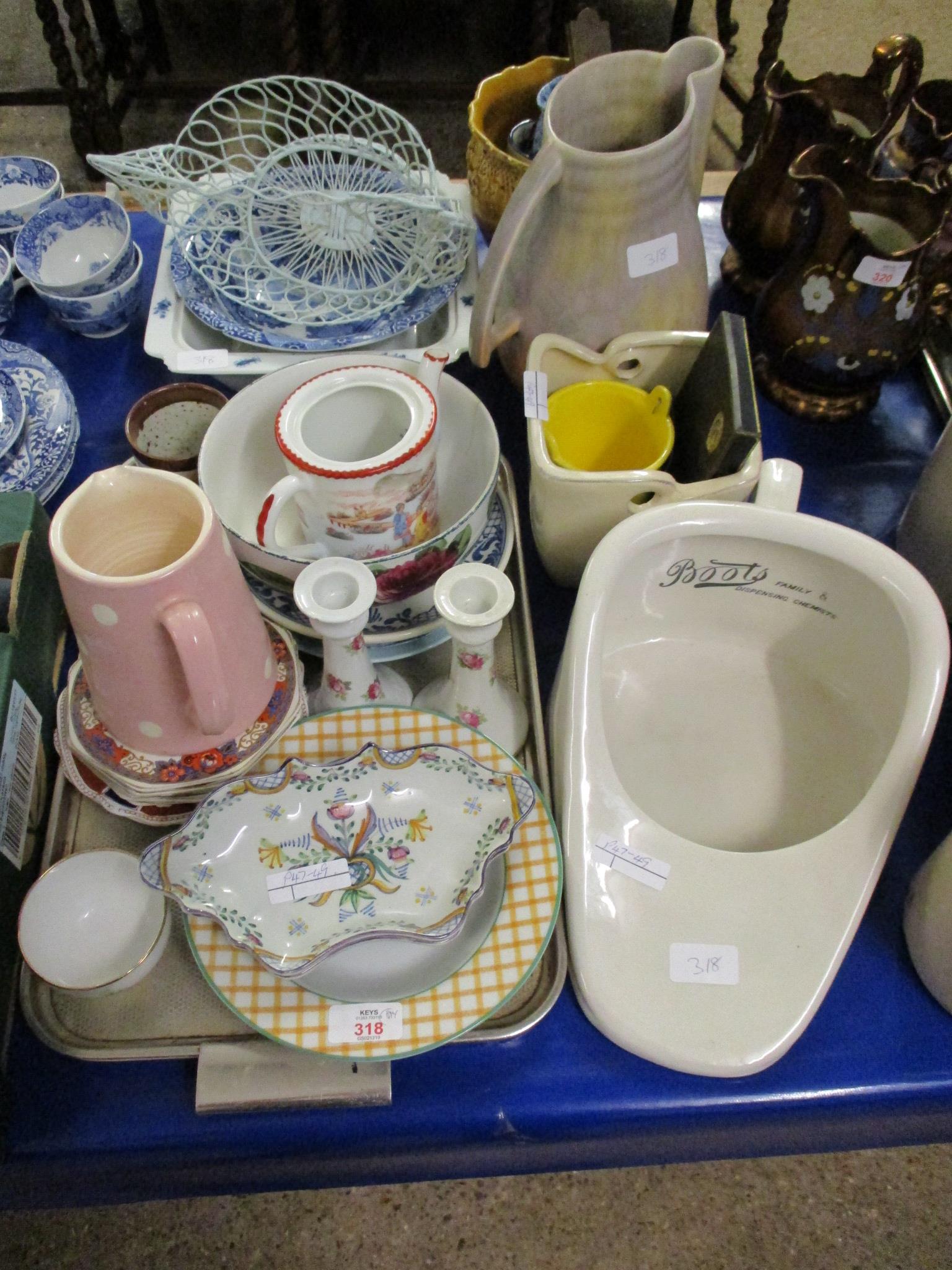 QUANTITY OF MIXED CHINA WARES, SPODE ITALIAN BOWL, BOOTS SLIPPER BED PAN ETC