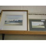 WATERCOLOUR OF A COUNTRY SCENE AND A FURTHER WATERCOLOUR OF CLEY ON SEA
