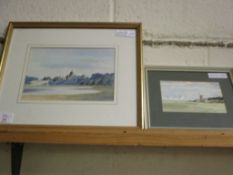 WATERCOLOUR OF A COUNTRY SCENE AND A FURTHER WATERCOLOUR OF CLEY ON SEA