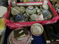 MIXED LUSTRE GLAZED PLATES, BOWLS AND A BOX OF MIXED CHINA WARES ETC (QTY)