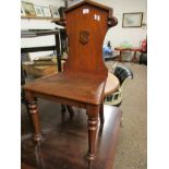 MAHOGANY FRAMED HALL CHAIR WITH TURNED FRONT LEGS