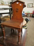 MAHOGANY FRAMED HALL CHAIR WITH TURNED FRONT LEGS