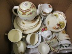 QUANTITY OF MIXED HUNTING SCENE TEA WARES, FLORAL TEA POT ETC