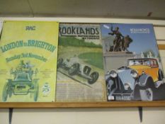 ROLLS-ROYCE POSTER MOUNTED ON BOARD TOGETHER WITH A VINTAGE BROOKLANDS WEYBRIDGE POSTER AND ONE