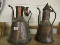 TWO EASTERN COPPER COFFEE POTS