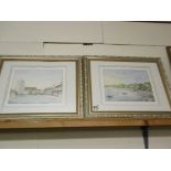 PAIR OF SILVER FRAMED WATERCOLOURS BY E VERNON