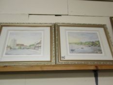 PAIR OF SILVER FRAMED WATERCOLOURS BY E VERNON